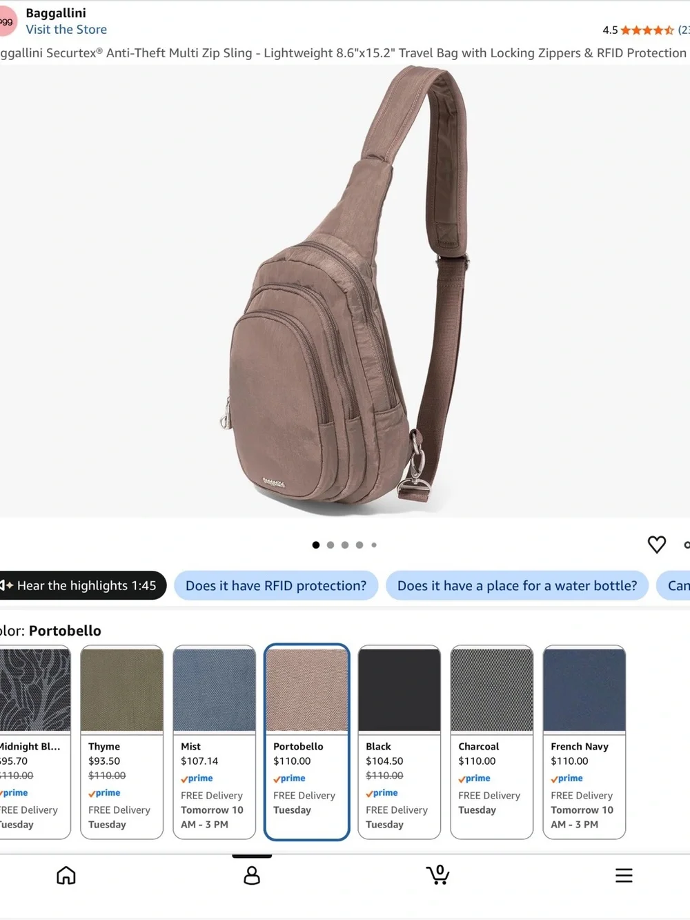 Baggallini Portobello Brown Anti-Theft Sling Crossbody